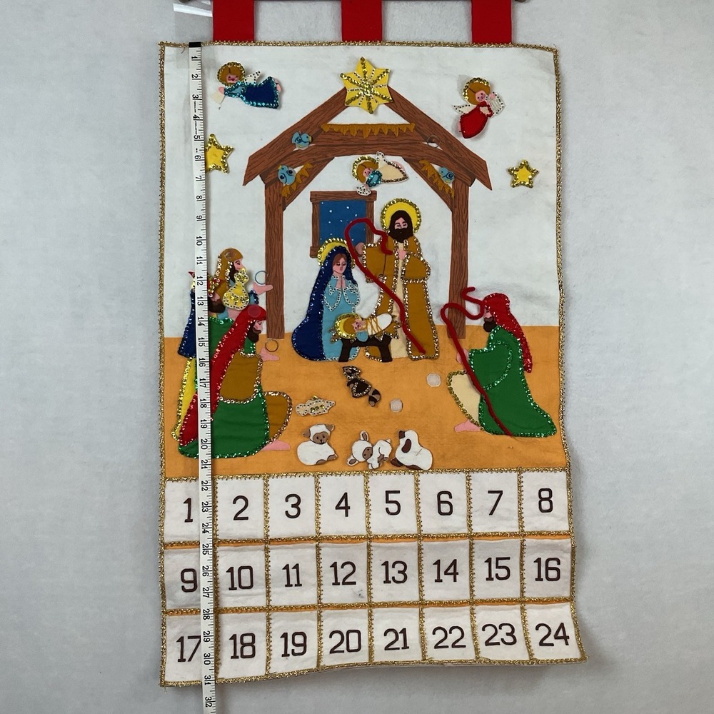 Christmas Advent Calendar Felt Sequins Handmade Wall Hanging Incomplete READ - Picture 12 of 14